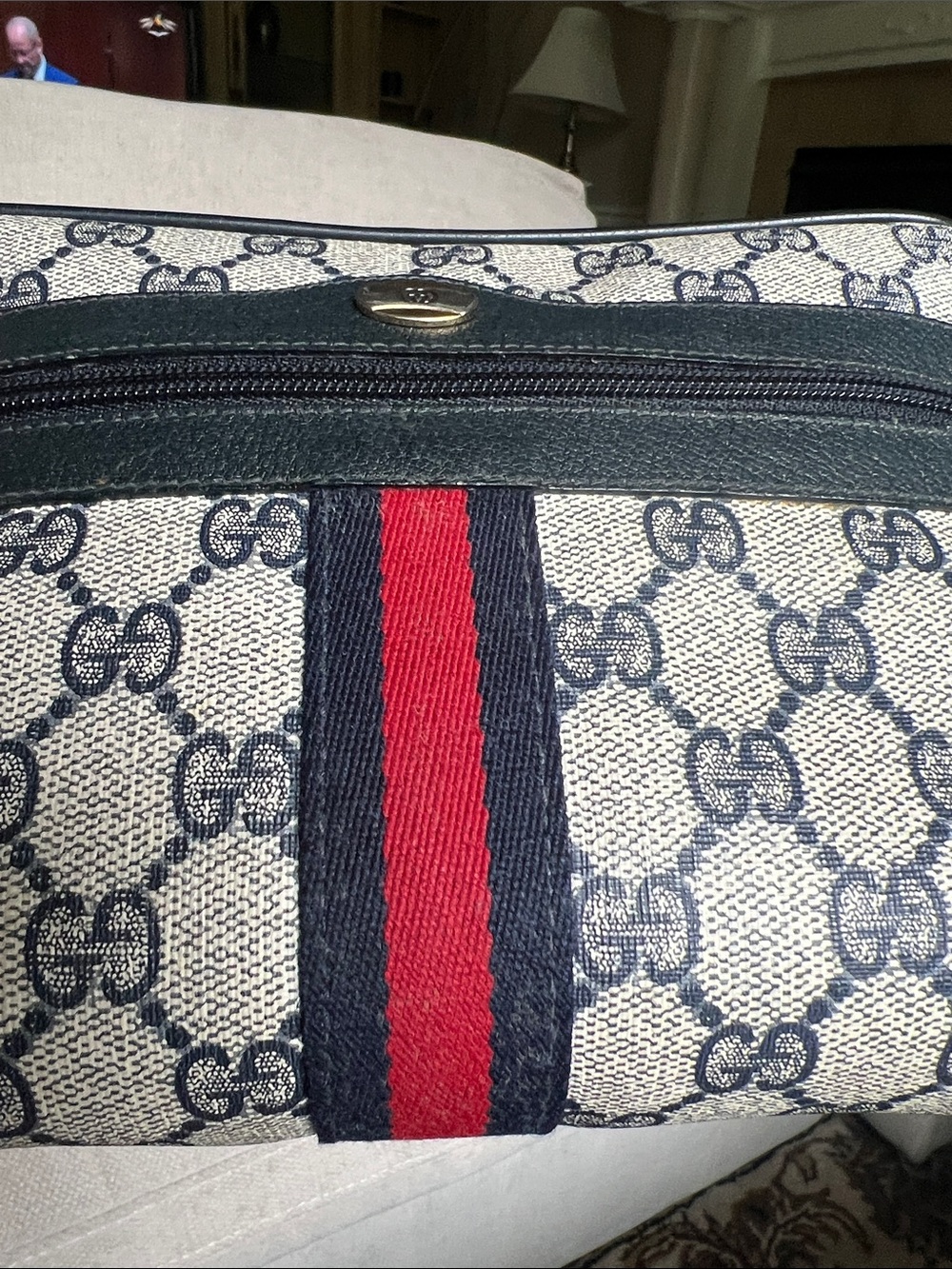 Gucci Navy, Ivory & Red GG Canvas Crossbody Bag, please see all pics - Picture 3 of 14
